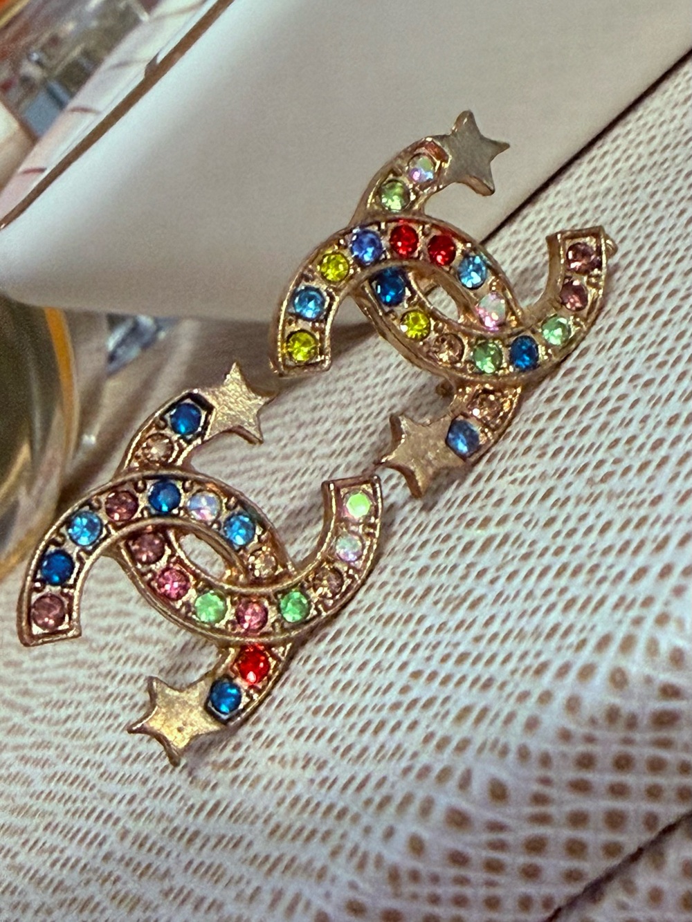 Gold-Tone Multicolor Crystal Logo Drop Earrings